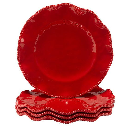  Certified International Perlette Red 4 Pc Dinner Plate Set