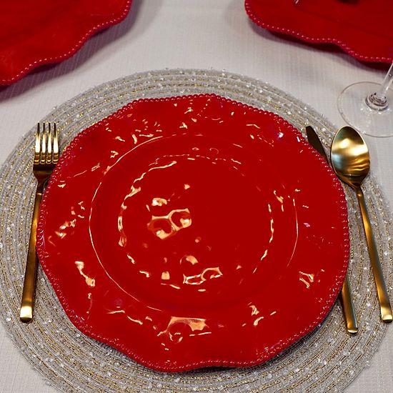  Certified International Perlette Red 4 Pc Dinner Plate Set