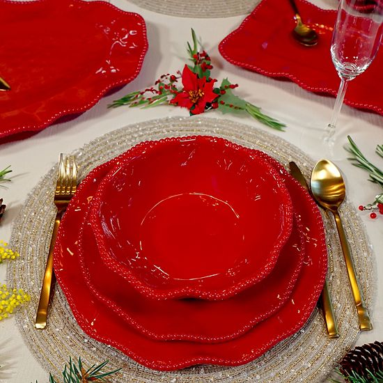  Certified International Perlette Red 4 Pc Dinner Plate Set