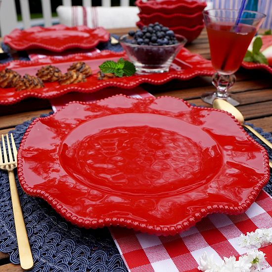  Certified International Perlette Red 4 Pc Dinner Plate Set