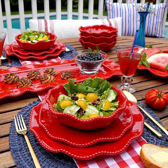  Certified International Perlette Red 4 Pc Dinner Plate Set