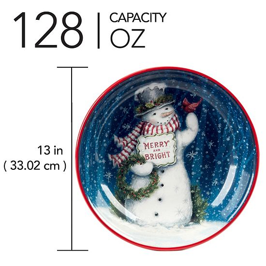  Certified International Snowman Greetings Serving/Pasta Bowl