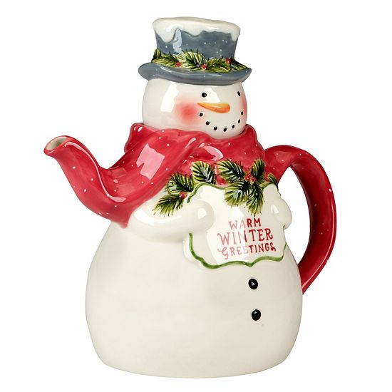  Certified International Snowmans Greeting 3D Teapot