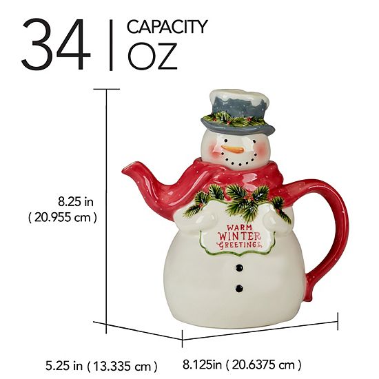  Certified International Snowmans Greeting 3D Teapot