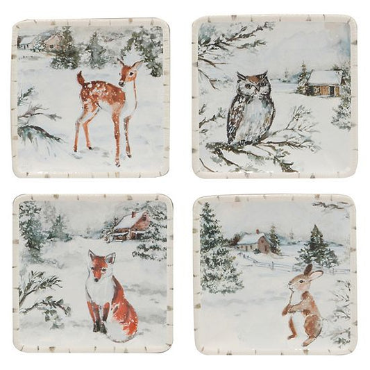  Certified International Winters Frost 4 Canape Plates Set