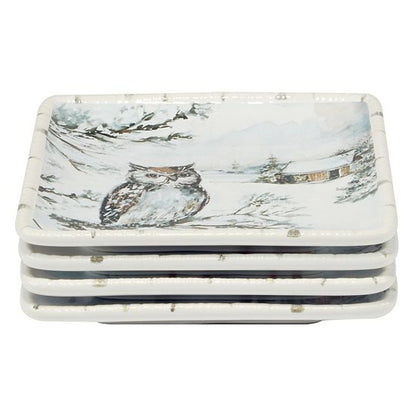  Certified International Winters Frost 4 Canape Plates Set