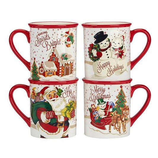  Certified International Santa's Retro 4 Mugs Set