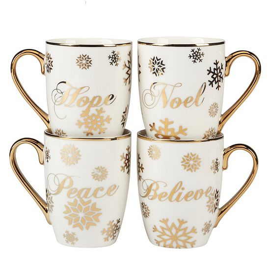  Certified International Christmas Glitter Gold 4 Mugs Set