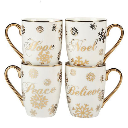  Certified International Christmas Glitter Gold 4 Mugs Set