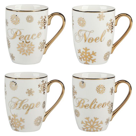  Certified International Christmas Glitter Gold 4 Mugs Set