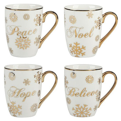  Certified International Christmas Glitter Gold 4 Mugs Set