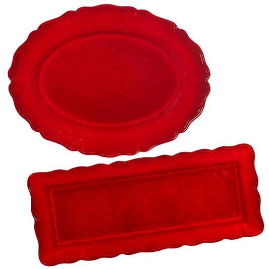  Certified International Red Melamine Crackle 2-pc. Platter Set