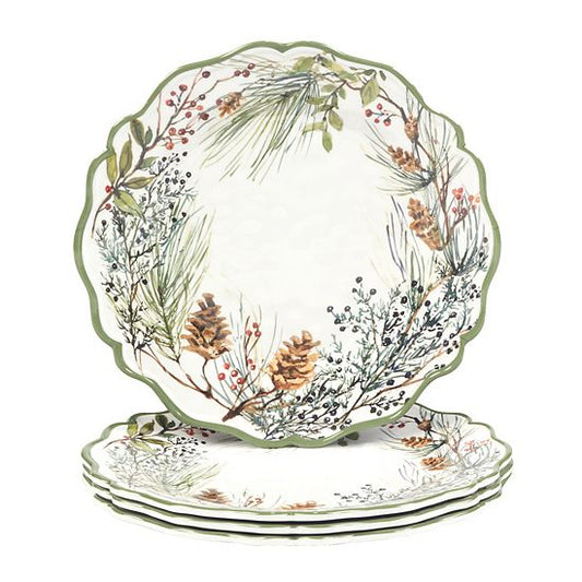  Certified International Winters Forest 4 Dinner Plates Set