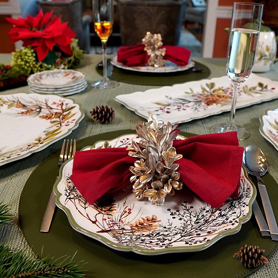  Certified International Winters Forest 4 Dinner Plates Set