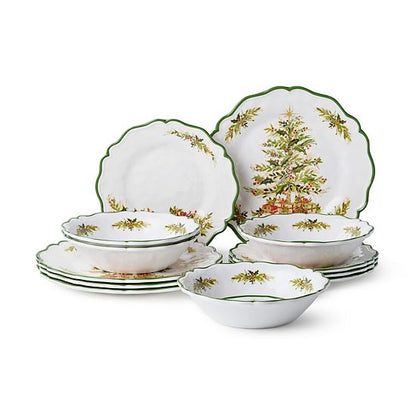 Certified International Holly Tree 12 Pc Mel Dinnerware Set