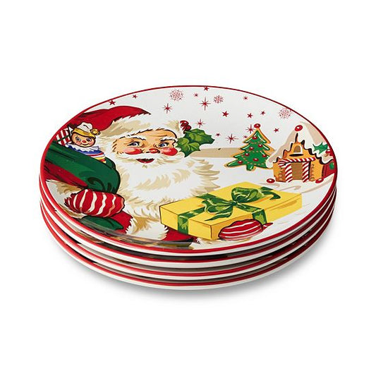  Certified International Santa's Retro Christmas 4-pc. Dinner Plate Set