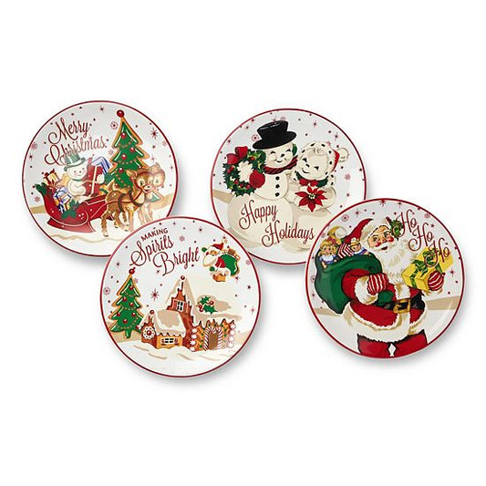  Certified International Santa's Retro Christmas 4 Pc. Dessert Plate Set