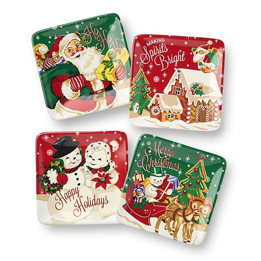  Certified International Santa's Retro Christmas 4 Pc. Canape Plate Set