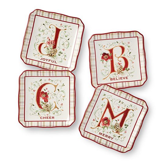  Certified International Winter Blooms Set Of 4 Canape Plates