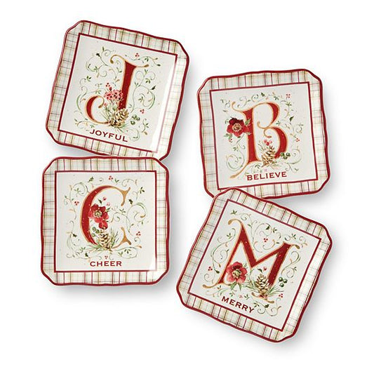  Certified International Winter Blooms Set Of 4 Canape Plates