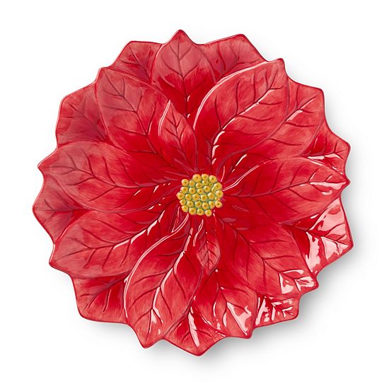  Certified International Winter Blooms 3D Poinsettia Serving Platter