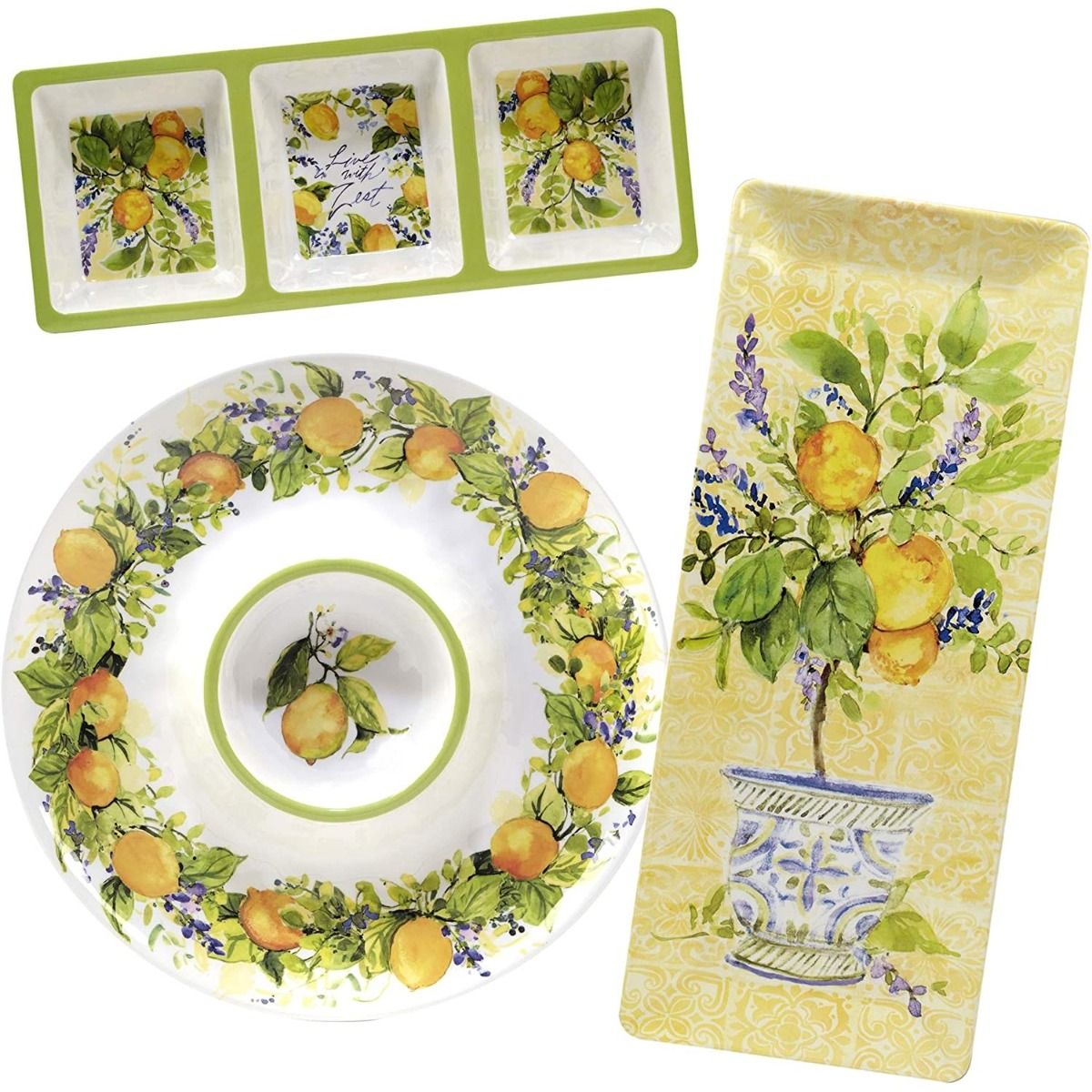  Certified International 3-Piece Melamine Hostess Set | Lemon Zest