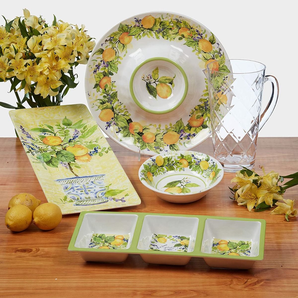  Certified International 3-Piece Melamine Hostess Set | Lemon Zest