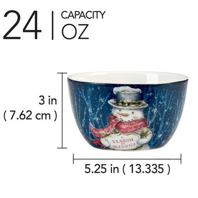  Certified International Set Of 4 24oz Snowman Greetings Ice Cream Bowls