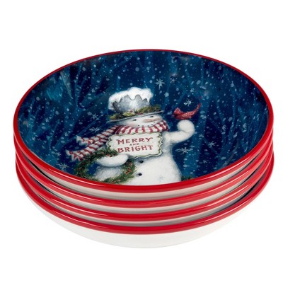 Certified International Set Of 4 38oz Snowman Greetings Soup/Pasta Bowls