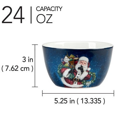  Certified International Set Of 4 24oz Santa's Secret Ice Cream Bowls