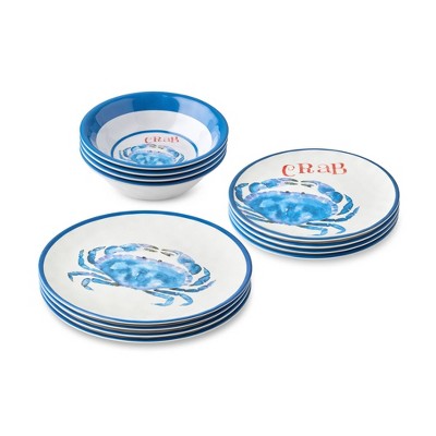  Certified International 12pc Beach House Crab Melamine Dinnerware Set