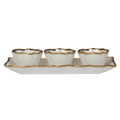  Certified International 4pc Regency Tray And Condiment Bowls Gold