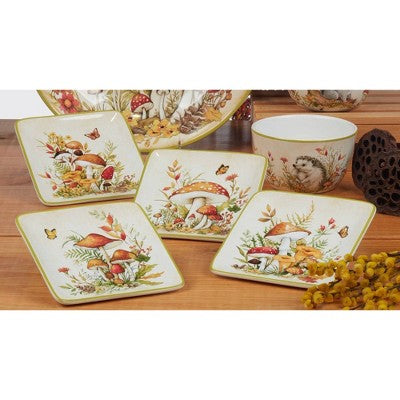  Certified International Set Of 4 Woodland Critters Canape Plates