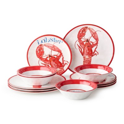  Certified International 12pc Beach House Lobster Melamine Dinnerware Set