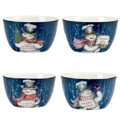  Certified International Set Of 4 24oz Snowman Greetings Ice Cream Bowls