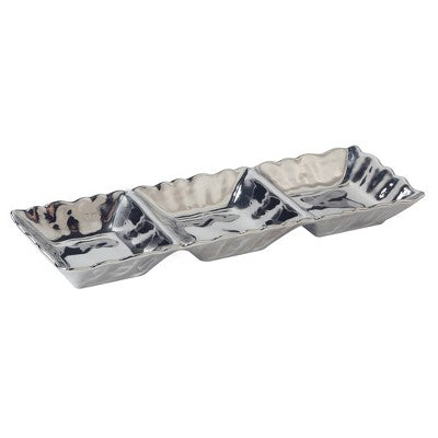  Certified International 3 Section Silver Coast Tray