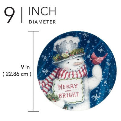  Certified International Set Of 4 Snowman Greetings Dessert Plates