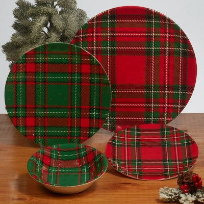  Certified International Christmas Plaid Melamine Dinnerware Collection