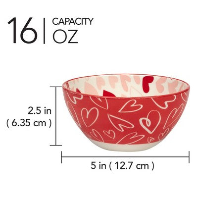 Certified International Set Of 6 Valentine's Day Dining Bowls Red/White