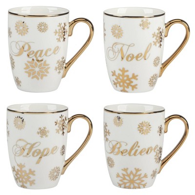  Certified International Set Of 4 16oz Christmas Glitter Mugs Gold
