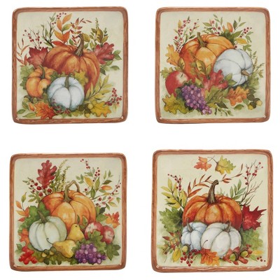  Certified International Set Of 4 Harvest Blessings Canape Plates