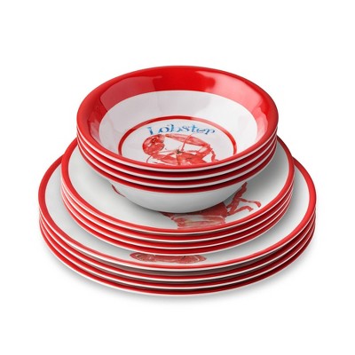  Certified International 12pc Beach House Lobster Melamine Dinnerware Set