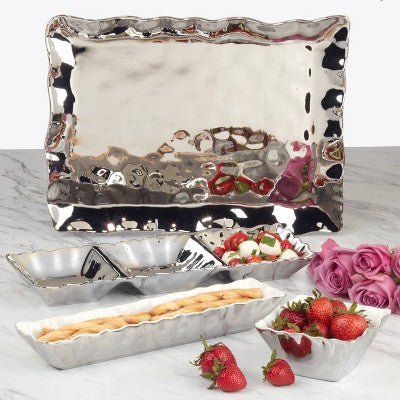  Certified International 3 Section Silver Coast Tray