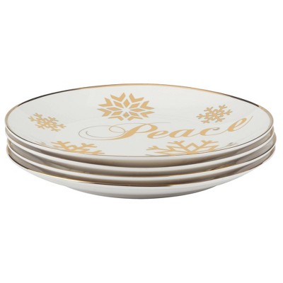  Certified International Set Of 4 Christmas Glitter Salad Plates Gold