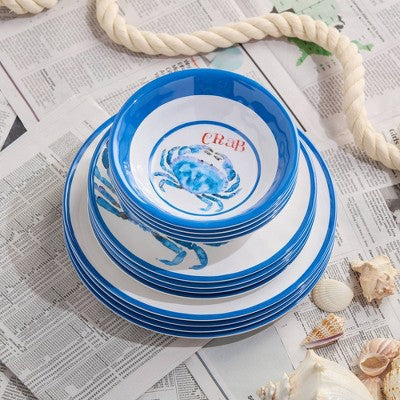  Certified International 12pc Beach House Crab Melamine Dinnerware Set