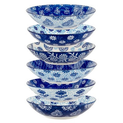  Certified International Set Of 6 40oz Carnival Soup/Pasta Bowls Blue