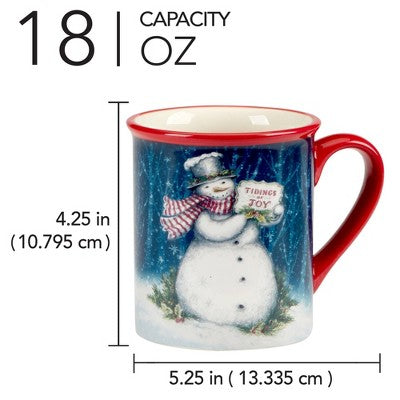  Certified International Set Of 4 20oz Snowman Greetings Mugs
