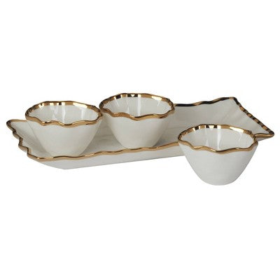  Certified International 4pc Regency Tray And Condiment Bowls Gold