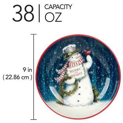  Certified International Set Of 4 38oz Snowman Greetings Soup/Pasta Bowls