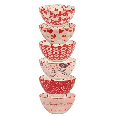  Certified International Set Of 6 Valentine's Day Dining Bowls Red/White